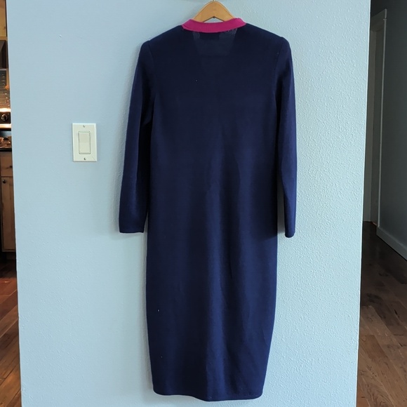 St. John Vintage Navy and Pink Button-Up Knit Sweater Dress - Picture 8 of 11